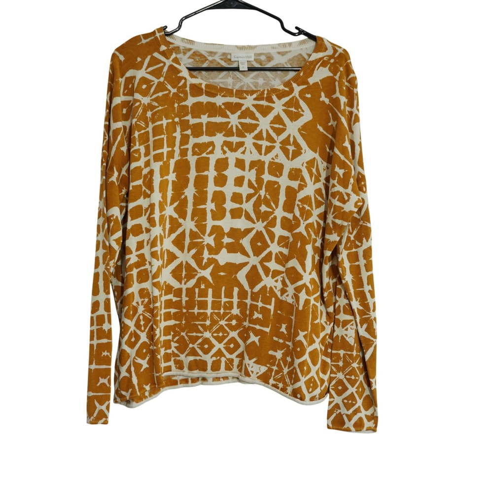 Garnet Hill Size Small Mustard Yellow Silk Cotton Shibori Print Sweater Eclectic